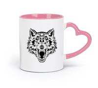AYUEHBN Tazas de cerámica para chocolate caliente, diseño de cabeza de lobo solitario, depredador enojado, animal salvaje del bosque (320 ml) para café, hogar o trabajo, color rosa