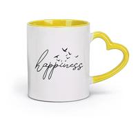 AYUEHBN Tazas de cerámica para el hogar y la oficina Palabras de felicidad Pájaros Inspiración （11oz/320ml） Café, té, café con leche, leche, cacao, jugo y otras bebidas calientes Amarillo