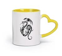 AYUEHBN Tazas de cerámica para té y café con diseño de animales fantásticos, cuentos de hadas, dragón volador gótico (320 ml) para espresso y juego de té amarillo.