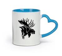AYUEHBN Tazas de cerámica para té y café con forma de cabeza de alce de ciervo y cuernos de animales del bosque para club de caza (320 ml) para uso en cafeterías o restaurantes. Azul.