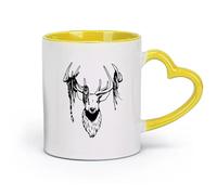 AYUEHBN Tazas de cerámica para té y café con forma de ciervo, alce, cabeza de animal, cuernos, simbolismo de guardián (320 ml) Capuchino, latte macchiato, té, espresso amarillo