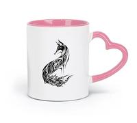 AYUEHBN Tazas de cerámica para té y café, diseño abstracto de animal salvaje, zorro, depredador astuto, para habitación infantil (320 ml) para el hogar y la oficina, color rosa