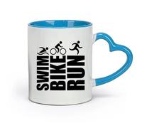AYUEHBN Tazas de cerámica para té y café, póster deportivo para maratón, triatlón, natación, carrera, bicicleta (320 ml), regalo único de oficina para mujeres y hombres, color azul.