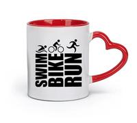 AYUEHBN Tazas de cerámica para té y café, póster deportivo para maratón, triatlón, natación, carrera, bicicleta (320 ml), regalo único de oficina para mujeres y hombres, color rojo