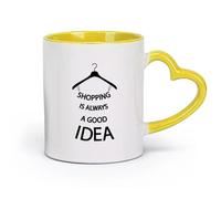 AYUEHBN Tazas de cerámica personalizadas Compras Buena idea Cita Colgador Tienda de moda （11oz/320ml） Capuchino, Latte Macchiato, Té, Espresso Amarillo