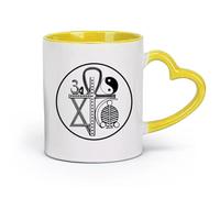 AYUEHBN Tazas de cerámica personalizadas con símbolos religiosos de religiones universales y paz mundial (320 ml) y bebidas calientes, color amarillo espresso.