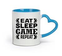 AYUEHBN Tazas de cerámica personalizadas Palabras Comer Dormir Juego Repetir Joystick Gamer Habitación Adolescente （11oz/320ml） y Aptas para Microondas Azul