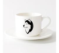AYUEHBN Tazas de gres para café y té Perro Husky Amigo Animal Cabeza Tienda de Mascotas Casa （6oz/175ml） Bebidas calientes, espresso Juego de té con taza y platillo (blanco)