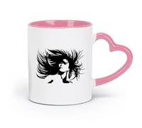 AYUEHBN Tazas de porcelana de cerámica, retrato de mujer hermosa, peluquería loca, atractivo sexual, peinado de niña (11 oz/320 ml), bonito rosa