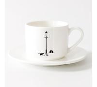 AYUEHBN Tazas de té, café y chocolate caliente Lámpara estilo calle Farol Luz Gatos Pájaros （6oz/175ml） Apto para lavavajillas y microondas Juego de té con taza y platillo (blanco)