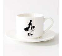 AYUEHBN Tazas de té, café y chocolate caliente Silueta de padre e hijo jugando al golf （6oz/175ml） Tazas de cerámica para el hogar o el trabajo Juego de té con taza y platillo (blanco)