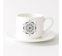 AYUEHBN Tazas de té, café y chocolate caliente Talismán de loto de mandala Budismo Hinduismo （6oz/175ml） Apto para lavavajillas y microondas Juego de té con taza y platillo (blanco)