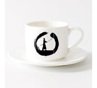 AYUEHBN Tazas de té y café con estilo Círculo de guerreros samuráis japoneses Enso Zen Asiático （6oz/175ml） Apto para lavavajillas y microondas Juego de té con taza y platillo (blanco)