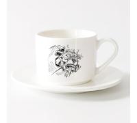 AYUEHBN Tazas de té y café con estilo Perro rabioso, mascota, llamas, monstruo, locura （6oz/175ml） Elegante y duradero: apto para microondas y lavavajillas Juego de té con taza y platillo (blanco)