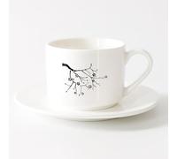 AYUEHBN Tazas de té y café con estilo Rama de árbol asiática de dibujos animados con flores de sakura （6oz/175ml） Apto para lavavajillas Juego de té con taza y platillo (blanco)