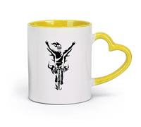 AYUEHBN Tazas grandes de cerámica para bebidas calientes Ciclista Carrera Ciclismo Deporte Fuego Bicicleta Victoria （11oz/320ml） porcelana fina (cerámica) Amarillo