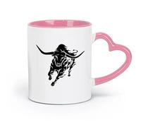 AYUEHBN Tazas grandes de cerámica para bebidas calientes, diseño de cuernos de toro, rodeo ranch, animal enojado (320 ml), aptas para lavavajillas y microondas, para la oficina y el hogar, color rosa