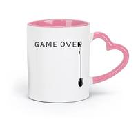 AYUEHBN Tazas grandes de cerámica para té, café y chocolate caliente, diseño de Game Over, videojuegos, para jugadores (320 ml), regalo único de oficina para mujeres y hombres, color rosa