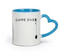 AYUEHBN Tazas grandes de cerámica para té, café y chocolate caliente, diseño de Game Over, videojuegos, para jugadores (320 ml), regalo único de oficina para mujeres y hombres, color azul.
