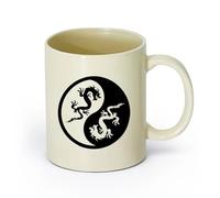 AYUEHBN Tazas Grandes para Té, Café y Chocolate Caliente Dragones Yin Yang y Blanco （11oz/320ml） para amantes del café, mejores amigos del trabajo, compañeros de trabajo y amigos Amarillo claro