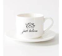 AYUEHBN Tazas para Chocolate Caliente Palabras inspiradoras con la cita Solo cree en la flor de loto （6oz/175ml） Para cafetería o regalo Juego de té con taza y platillo (blanco)