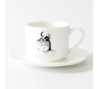 AYUEHBN Tazas para Hogar y Oficina Animal Cuento de hadas Árbol Bosque Telaraña Búho Noche Luna （6oz/175ml） Ideal para usar en casa y la oficina Juego de té con taza y platillo (blanco)