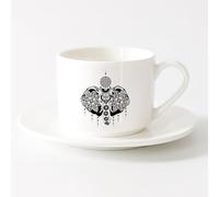 AYUEHBN Tazas personalizadas Dios elefante indio hinduismo India cabeza símbolo animal （6oz/175ml） Regalo único de oficina para mujeres y hombres Juego de té con taza y platillo (blanco)