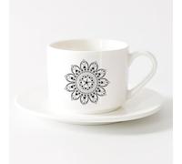 AYUEHBN Tazas Resistentes Estudio de yoga, meditación y relajación con mandalas circulares ornamentales （6oz/175ml） Para cafetería o regalo Juego de té con taza y platillo (blanco)