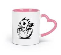 AYUEHBN Tazas y vasos de cerámica con diseño de dragón de dibujos animados con ojos grandes que nace de un huevo (320 ml) para capuchino, latte macchiato, té y espresso rosa.