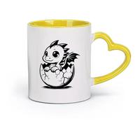 AYUEHBN Tazas y vasos de cerámica con diseño de dragón de dibujos animados con ojos grandes que nace de un huevo (320 ml) para capuchino, latte macchiato, té y espresso.