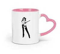 AYUEHBN Tazas y vasos de cerámica con diseño de mujer del salvaje oeste de Texas, vaquera, pistola, atractivo sexual, sombrero de mujer (320 ml) bonito rosa