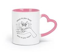 AYUEHBN Tazas y vasos de cerámica con palabras inspiradoras y frase Paz a tu mente, flor de loto (320 ml), aptos para lavavajillas, color rosa