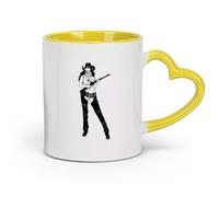 AYUEHBN Tazas y vasos de cerámica geniales, estilo salvaje oeste, texano, vaquera, pistola, atractivo sexual, sombrero para mujer (320 ml), bonito amarillo