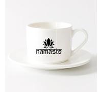AYUEHBN Vajilla de Cerámica para Hogar Namaste Flor De Loto Yoga Palabras Sánscritas （6oz/175ml） Elegante y duradero: apto para microondas y lavavajillas Juego de té con taza y platillo (blanco)