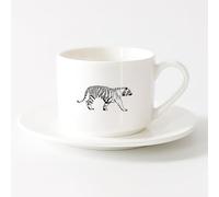 AYUEHBN Vajilla de Cerámica para Hogar Tigre tribal depredador animal gran felino （6oz/175ml） Apto para lavavajillas y microondas, para la oficina y el hogar Juego de té con taza y platillo (blanco)