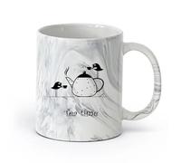 AYUEHBN Vajilla de para Hogar Pájaros tomando té en la cocina （11oz/320ml） una bebida matutina, bodas, cumpleaños, regalos para mujeres, Día del Padre, madres, niñas y niños Negro mármol
