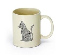 AYUEHBN Vajilla de para Hogar Patrón abstracto de flores y gatos （11oz/320ml） bebida matutina, bodas, cumpleaños, regalos para mujeres, Día del Padre, madres, niñas y niños Amarillo claro