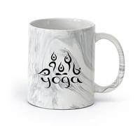 AYUEHBN Vajilla de para Hogar Yoga Meditación Budismo Hinduismo （11oz/320ml） una bebida matutina, bodas, cumpleaños, regalos para mujeres, Día del Padre, madres, niñas y niños Negro mármol