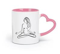 AYUEHBN Vasos de cerámica para el hogar, centro de yoga con postura de loto para niña, meditación (320 ml) para leche, té, cola, agua, color rosa