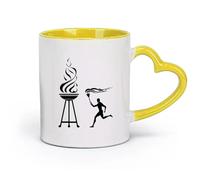 AYUEHBN Vasos de cerámica para juegos en casa, antorcha, fuego, deportista, deporte (320 ml), elegantes y duraderos, aptos para microondas y lavavajillas, color amarillo.