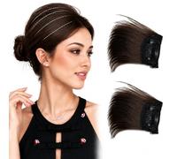 Ayunhe Extensiones de cabello humano corto y grueso, 2 piezas, extensiones de cabello humano brasileño de 4 pulgadas para cabello fino para mujeres y hombres, 2 piezas
