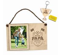 ayurvana Marco de Fotos Personalizado Papá Futbolero - Regalo Día del Padre Original con Foto y Mensaje Grabado - Cuadro Madera Papá #1" o "Capitán con Llavero Incluido (PAPAMUNDIAL)