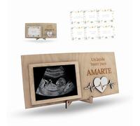 ayurvana Marco Ecografía Bebé Personalizado - Recuerdo en Madera con con Soporte de Pie + 6 Tarjetas de Hitos