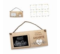 ayurvana Marco Ecografía Madera con Cuerda de Yute - Regalo Embarazo Original y Anuncio Abuelos - Portafotos Bebé para Colgar con 6 Tarjetas Hitos - Frase Un Latido Bastó para Amarte