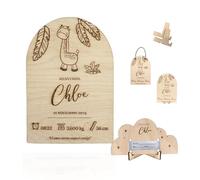 ayurvana Natalicio de Madera Personalizado para Bebé Niño o Niña - Regalo Recién Nacido con Soporte y Brazalete - Cuadro Decorativo para Habitación, Nacimiento, Baby Shower o Bautizo (JIRAFA)