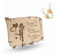 Ayurvana Pergamino de Madera Grabado Regalo Romántico Pareja - Mensaje "Te Amaré Siempre" con Silueta - Detalle Aniversario y San Valentín, Cumpleaños, Bodas o Amor Eterno con Llavero Puzzle Incluido