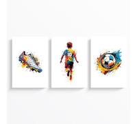 ayurvana Set 3 Láminas Fútbol Personalizadas a Color - Cuadros Nombre y Número Niño Estilo Splatter Art - Posters Infantiles Acuarela Dinámica - Decoración Habitación Juvenil y Regalo