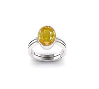 AYUSH GEMS Anillo ajustable chapado en oro Panchdhatu de 20 ratti de 19 quilates, certificado sin calor, calidad A+, zafiro amarillo natural, piedra preciosa Pukhraj, para mujeres y hombres