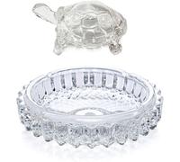 AYUSHNAIK Crystal Vastu Feng Shui - Tortuga de cristal con plato de cristal o plato de cristal para la buena suerte, tortuga Feng Shui, tortuga de cristal, tortuga, juego de platos redondos de tortuga