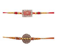 AYUSHNAIK Juego de 2 pulseras Rakhi de diseñador elegante para hermano Raksha Bandhan hechas a mano para pulsera Bhaiya Bhabhi Rakhi, diseñador indio último Rakhi para hermano Rakhee Thread, Medium,